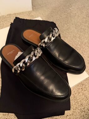 Givenchy Black Leather Chain-Detail Slide Mules